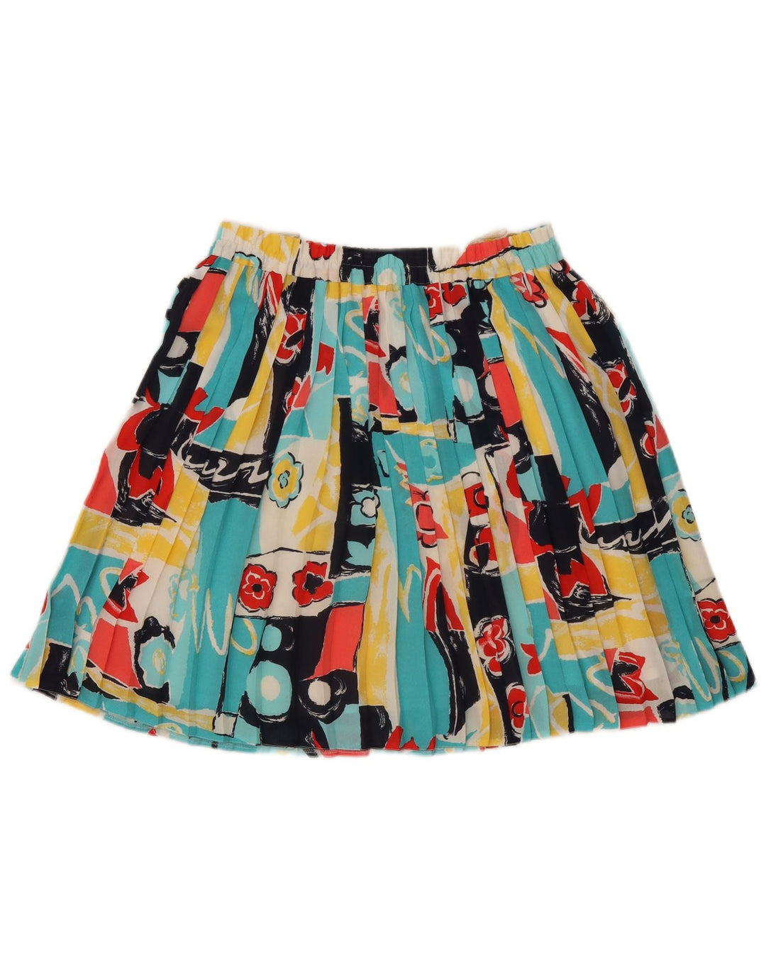 Gonna a pieghe vintage da donna con motivo astratto a coltello UK 14 media W32 Multic