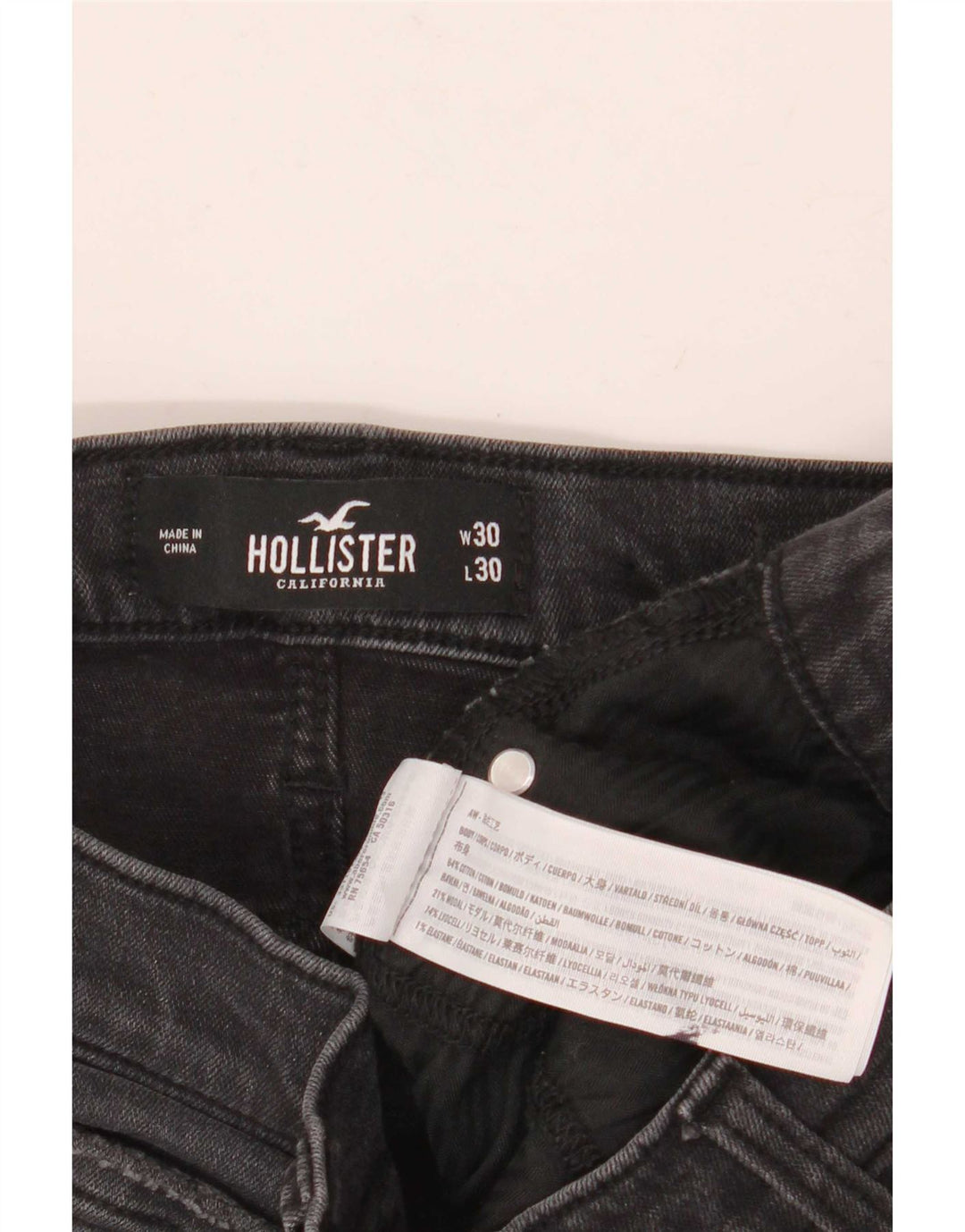 Jeans Hollister Slim Distressed Uomo W30 L30 Cotone Grigio