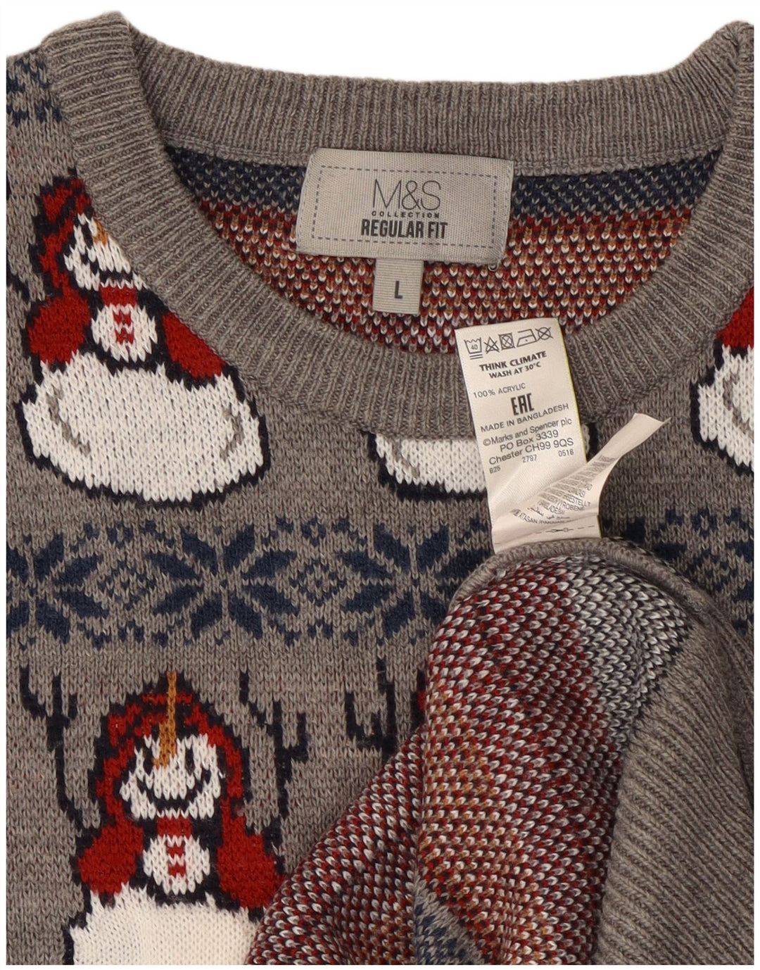 Maglione maglione girocollo da uomo Marks & Spencer grande grigio natalizio