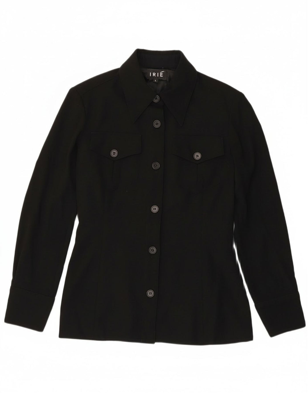 Giacca blazer vintage da donna a 6 bottoni UK 14 grande poliestere nero
