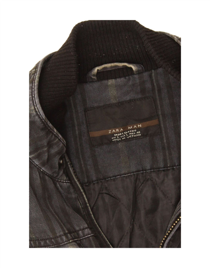 Giacca di jeans militare da uomo Zara UK 40 grande cotone grigio