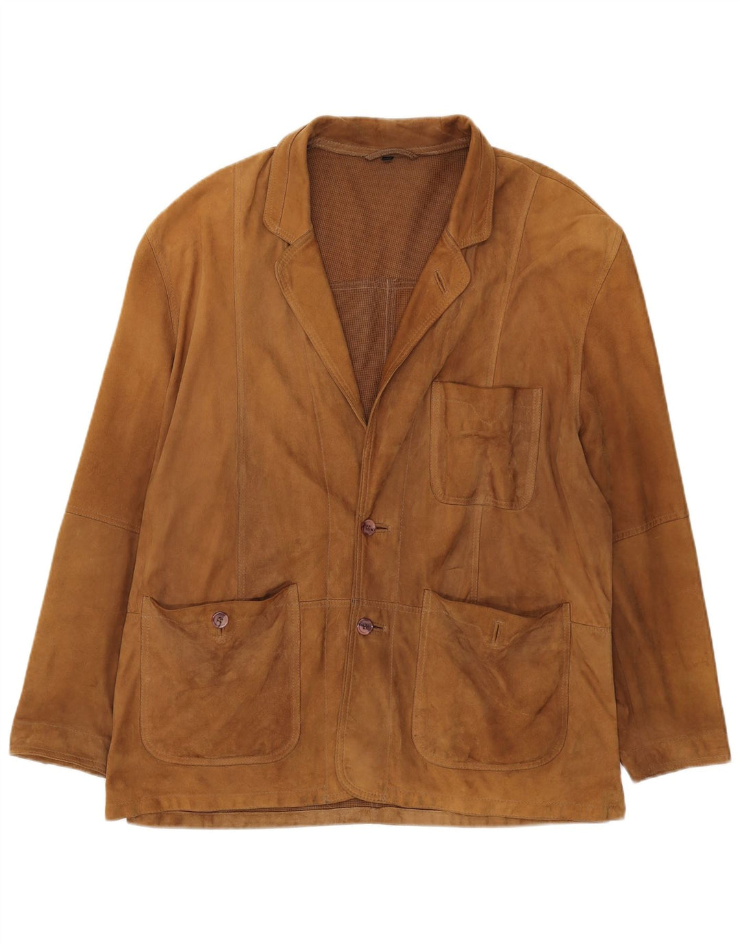 Giacca blazer da uomo in pelle scamosciata a 2 bottoni VINTAGE UK 42 XL in pelle marrone