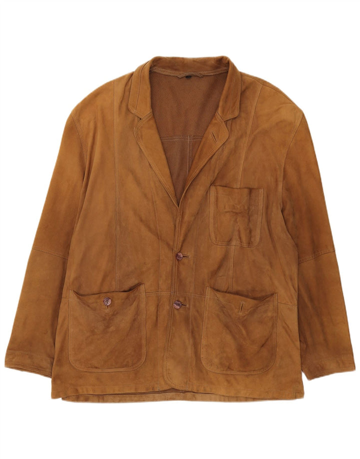 Giacca blazer da uomo in pelle scamosciata a 2 bottoni VINTAGE UK 42 XL in pelle marrone
