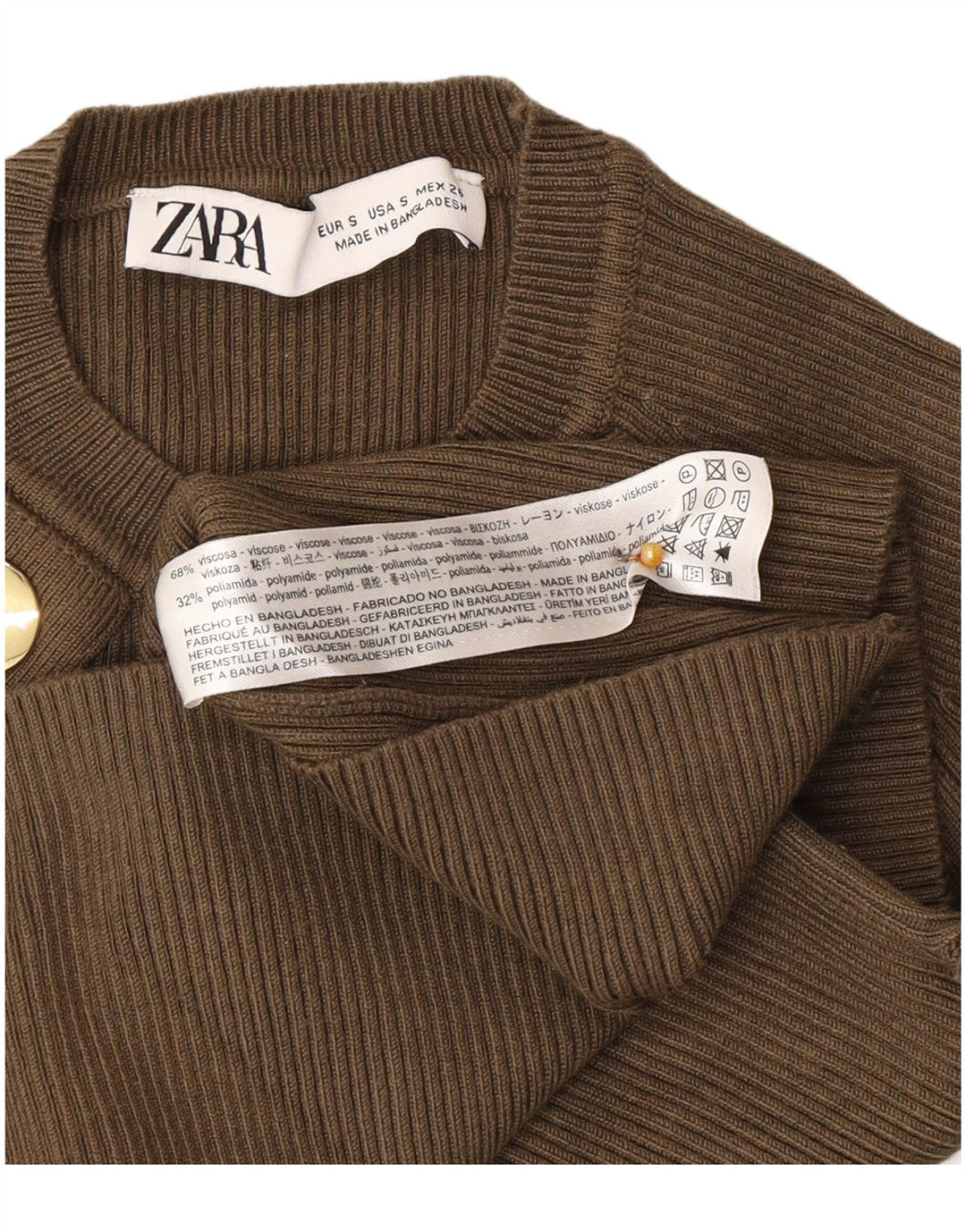 Top corto da donna Zara a maniche lunghe UK 8 Small verde viscosa