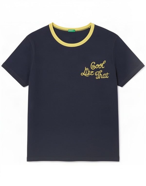 T-shirt grafica da uomo Benetton Top 2XL cotone blu navy
