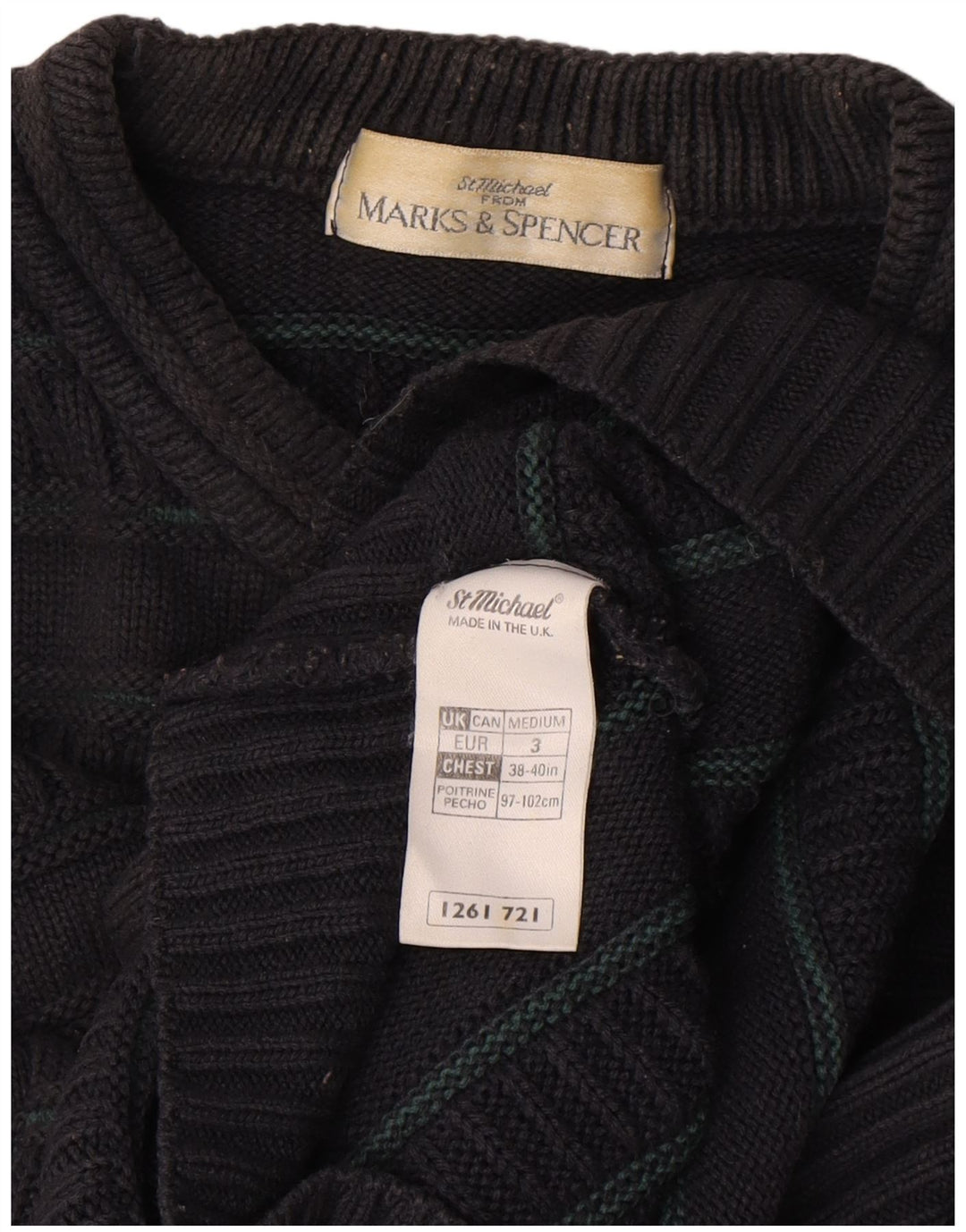 Maglione maglione girocollo da uomo Marks & Spencer, acrilico a righe nere medie
