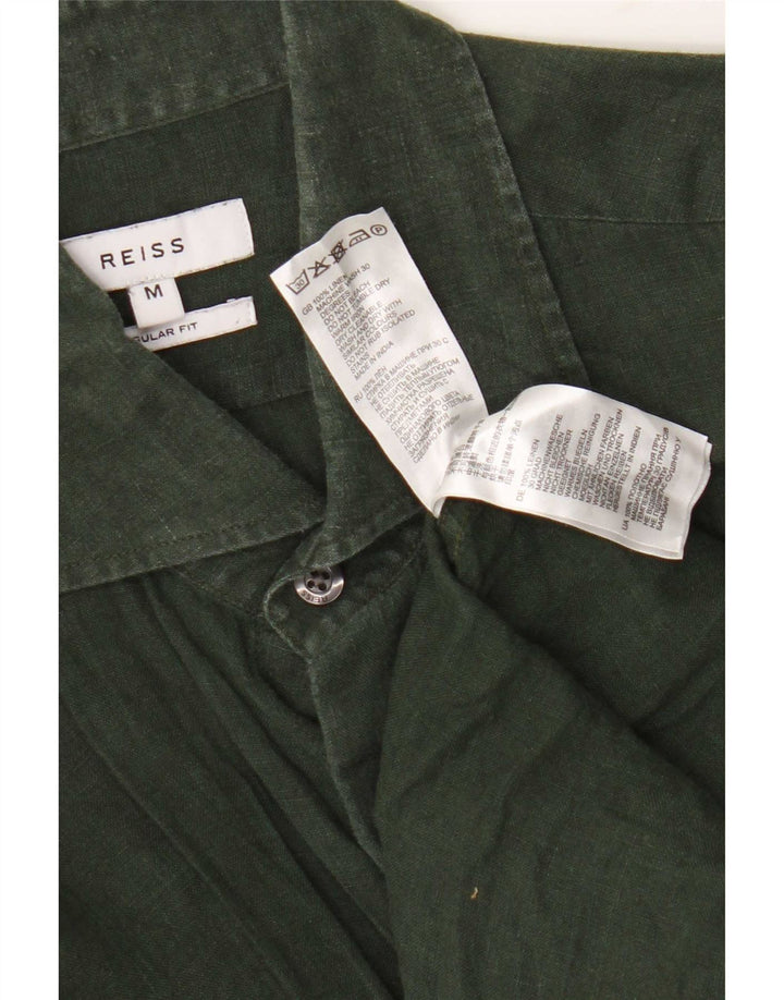 Camicia Reiss da uomo vestibilità regolare in lino verde medio