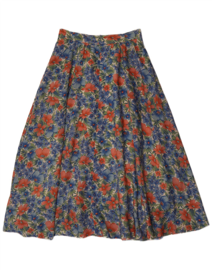 Gonna svasata da donna vintage EU 40 media W28 poliestere floreale blu
