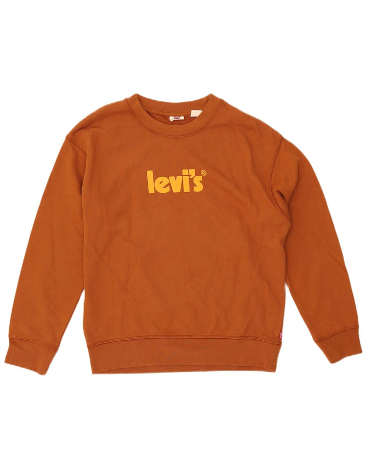 LEVI'S Felpa con grafica oversize da donna UK 10 Small Marrone Cotone