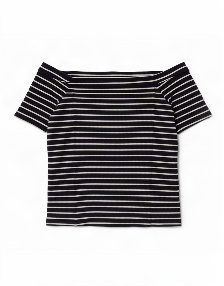 Top corto da donna con spalle scoperte Phase Eight UK 14 medio a righe blu navy