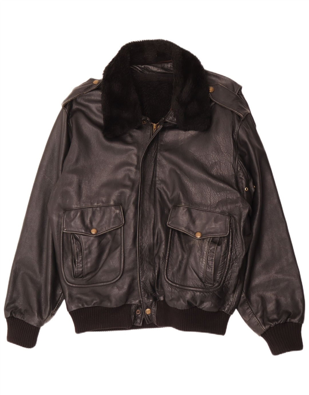 Giacca in pelle militare vintage da uomo IT 56 3XL Pelle nera