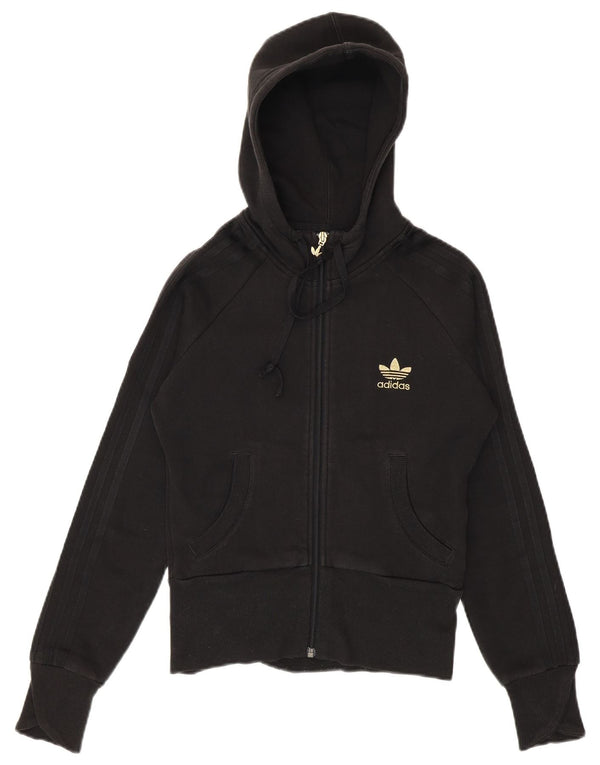 Felpa con cappuccio e zip grafica da donna Adidas IT 42 Small in cotone nero