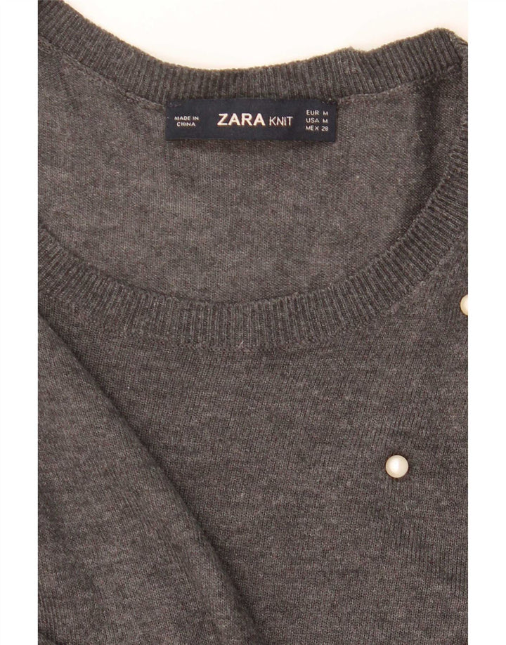 Maglione con scollo a barca da donna Zara UK 14 Grigio medio maculato
