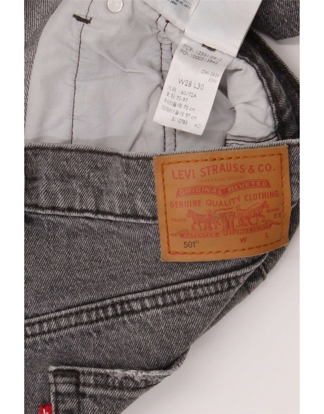 Levi's Uomo 501 Jeans dritti W28 L27 Cotone grigio
