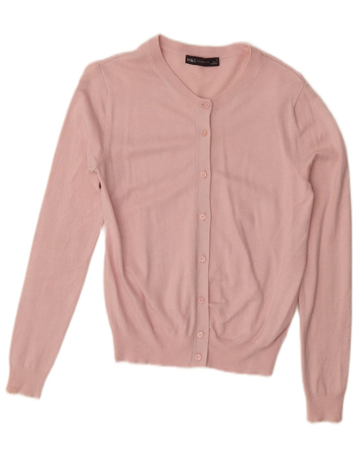MARKS & SPENCER Maglione cardigan da donna UK 8 Small Rosa Viscosa