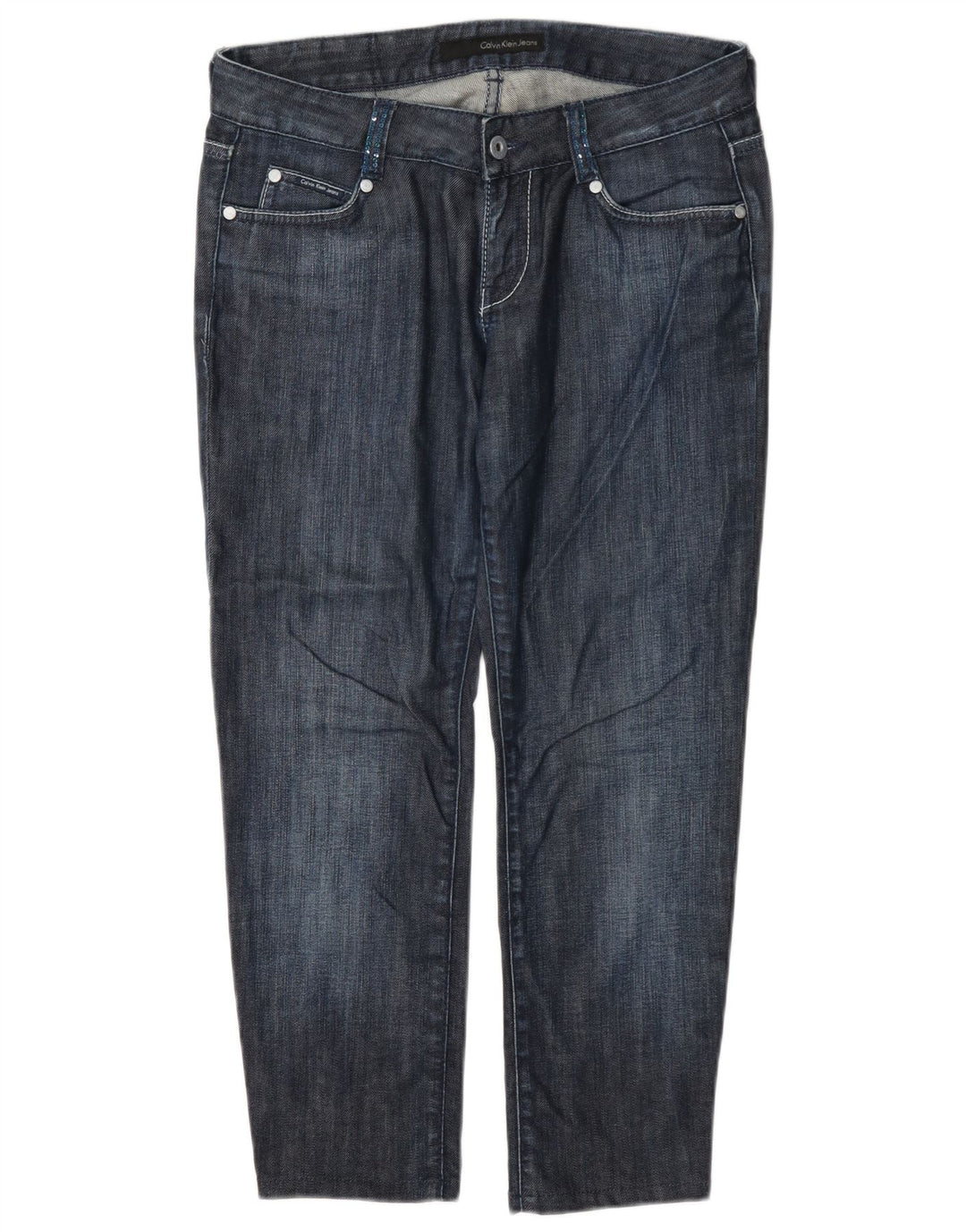 Jeans cropped da donna Calvin Klein W29 L24 cotone blu navy
