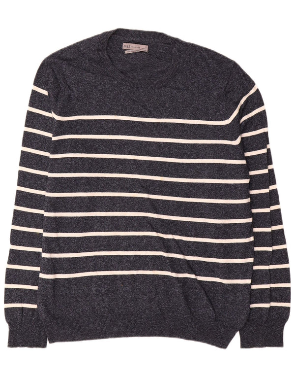 Marks & Spencer Maglione girocollo da uomo a righe grandi blu navy