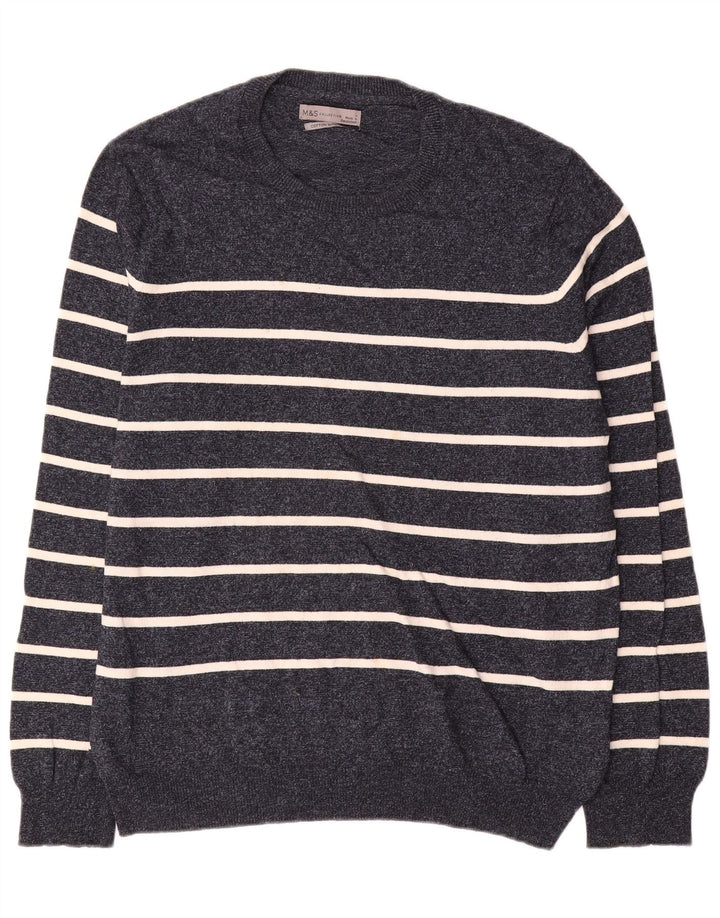 Marks & Spencer Maglione girocollo da uomo a righe grandi blu navy
