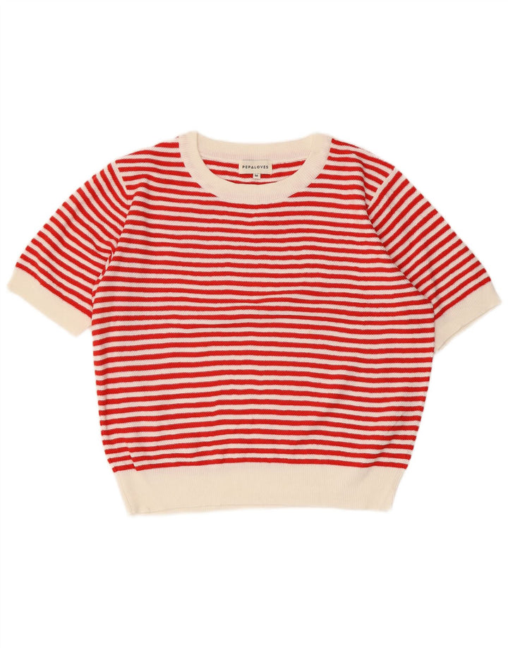 Maglione maglione girocollo da donna PEPALOVES UK 14 a righe rosse medie