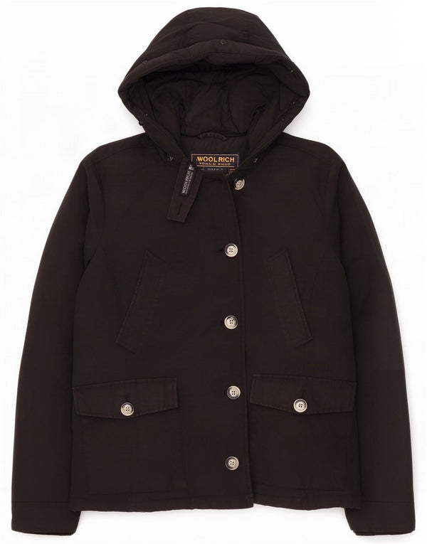 Woolrich Giacca imbottita con cappuccio da donna UK 16 Large Nero Cotone