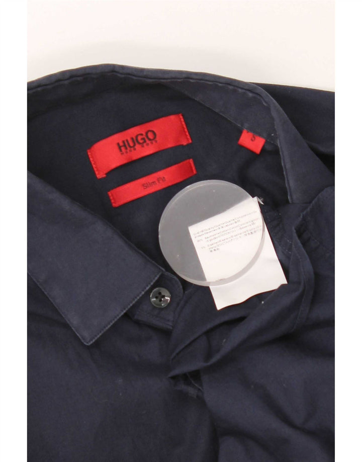 Camicia slim fit da uomo Hugo Boss piccola in cotone blu navy