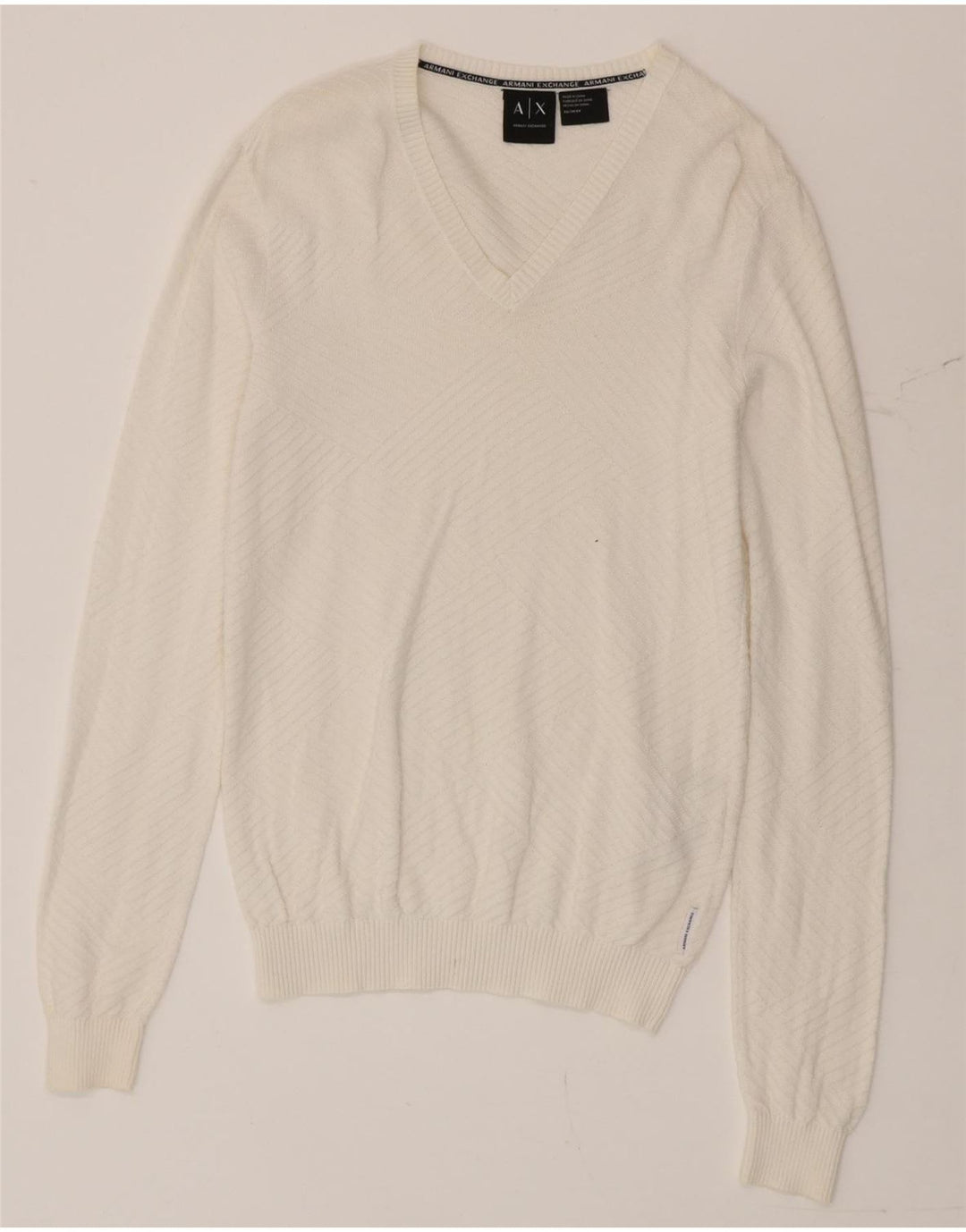 Maglione da uomo con scollo a V Armani Exchange XS in cotone bianco