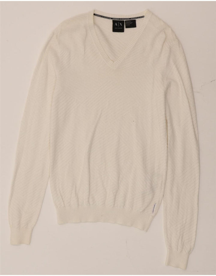 Maglione da uomo con scollo a V Armani Exchange XS in cotone bianco