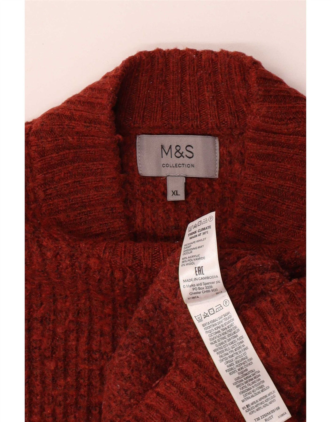 Maglione maglione collo alto da uomo Marks & Spencer XL rosso acrilico