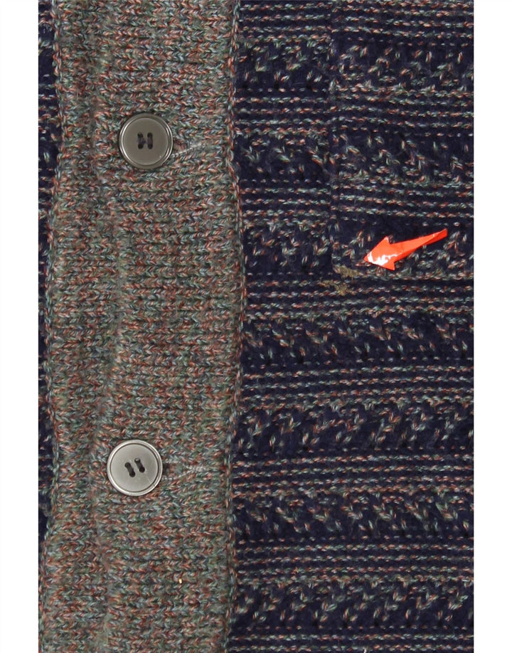 Maglione cardigan da uomo vintage a righe blu navy medie