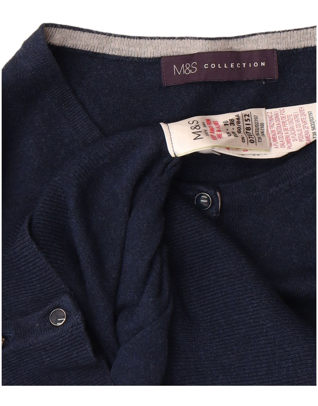 Maglione cardigan da donna Marks & Spencer UK 10 piccolo in viscosa blu navy