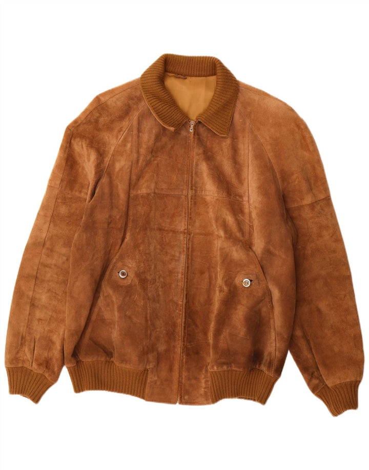 Giubbotto bomber vintage in pelle scamosciata da uomo UK 42 XL Marrone