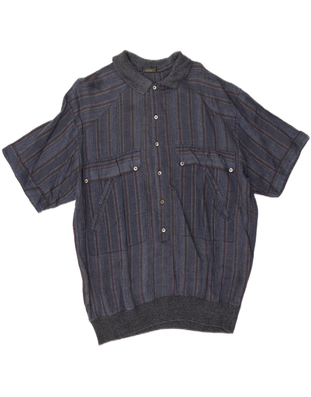 Camicia pullover vintage da uomo a maniche corte IT 50 medio a righe blu navy
