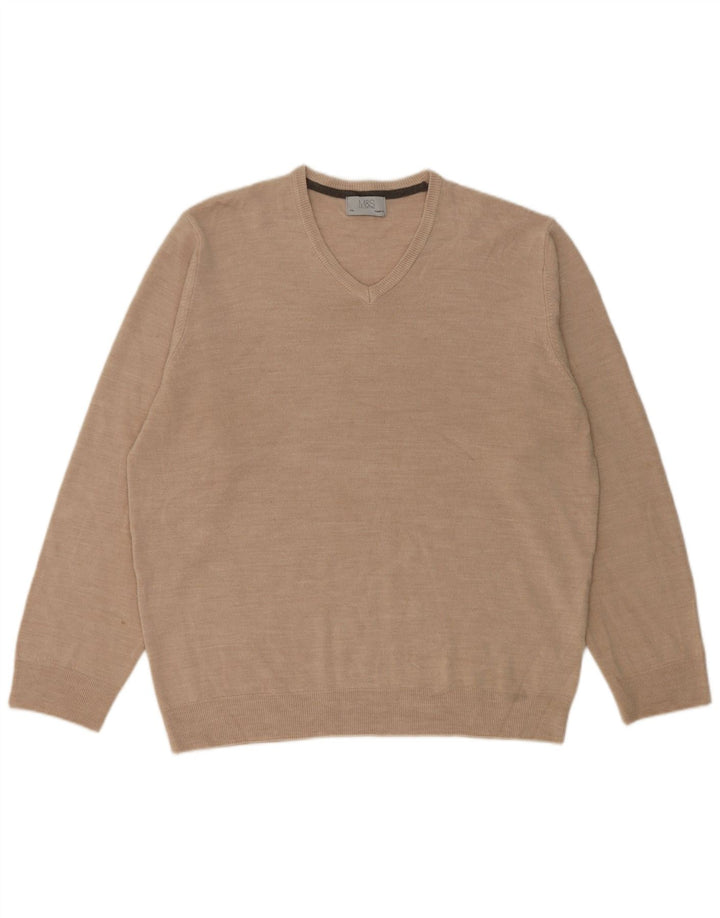 Maglione da uomo Marks & Spencer vestibilità regolare con scollo a V 2XL Acrilico beige