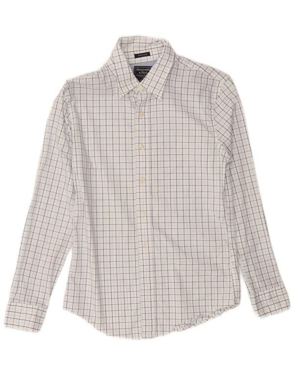 Camicia slim fit da uomo ABERCROMBIE & FITCH XS in cotone a quadri bianchi
