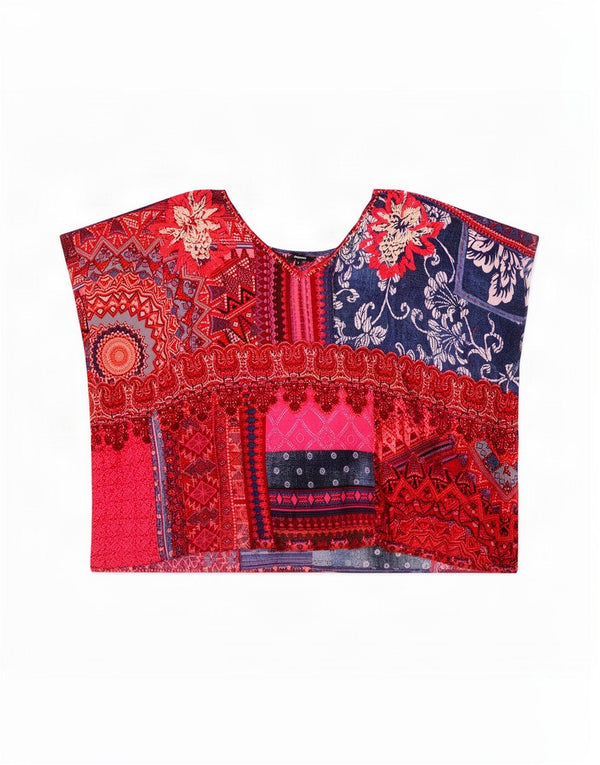 Desigual Donna Camicetta Oversize Top UK 10 Piccola Viscosa Floreale Rossa