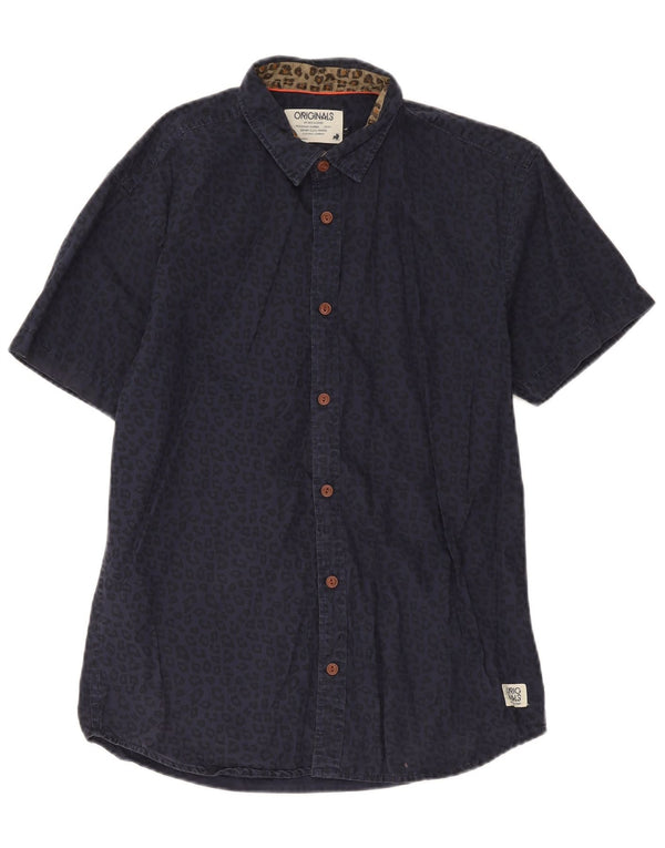 Camicia a maniche corte da uomo Jack & Jones grande in cotone con stampa animalier blu navy