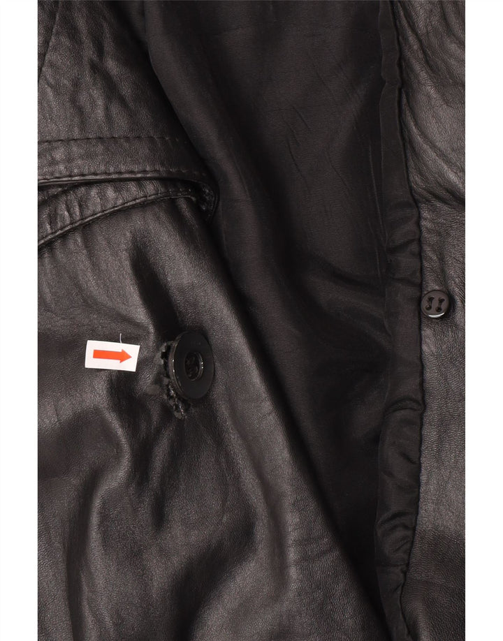 Giacca in pelle doppiopetto vintage da uomo UK 40 grande in pelle nera
