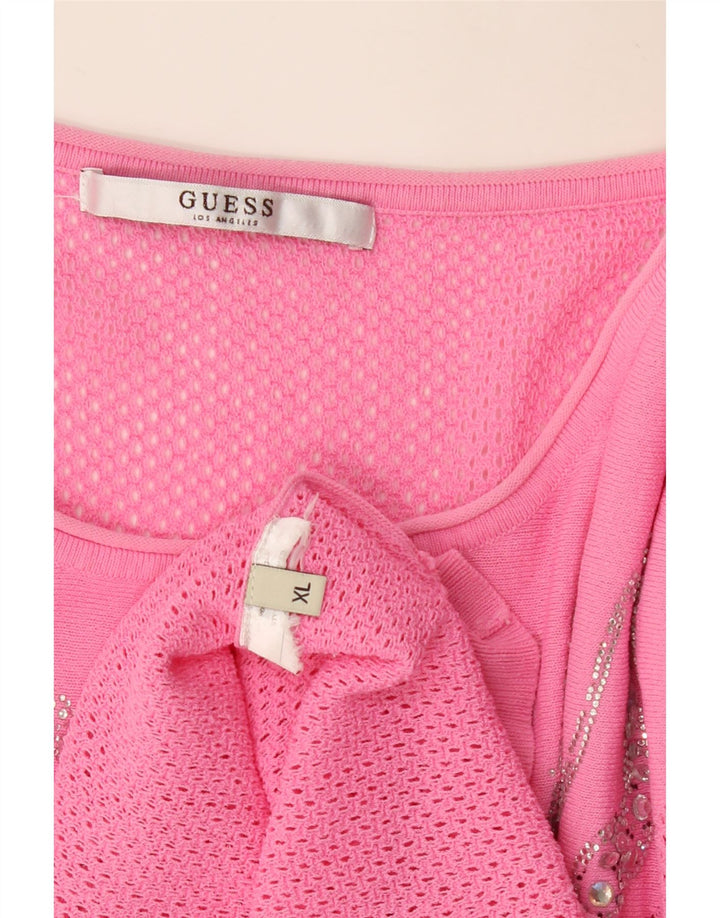 GUESS Abito maglione in felpa grafica da donna UK 18 XL Rosa