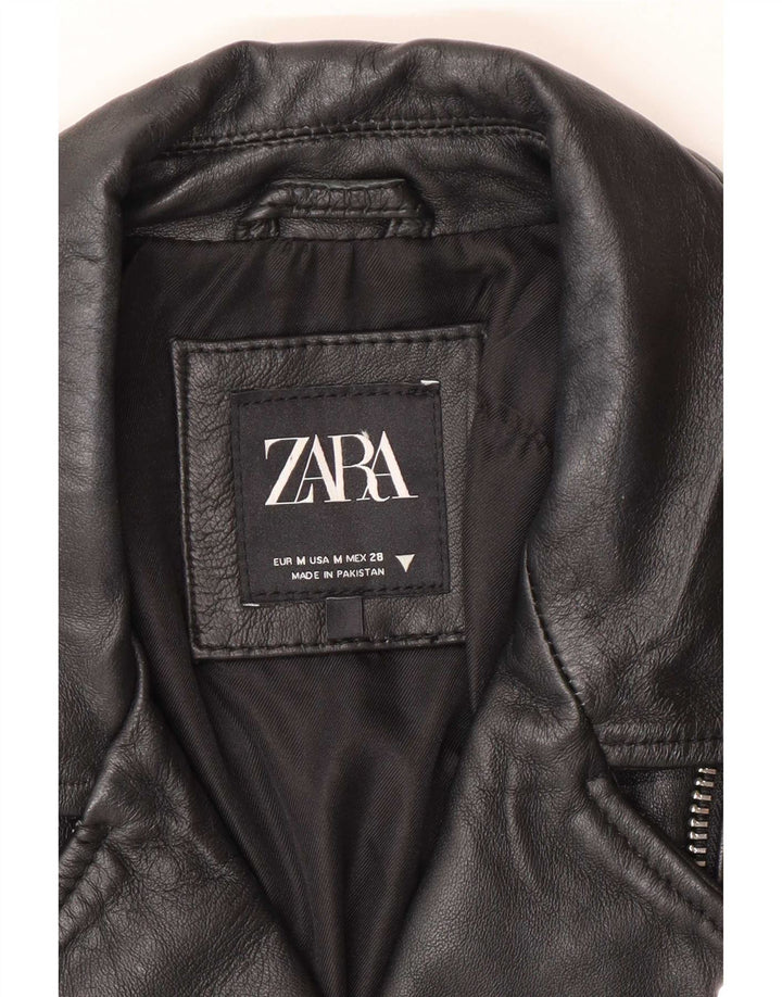 Giacca da motociclista in pelle da donna Zara UK 12 media nera