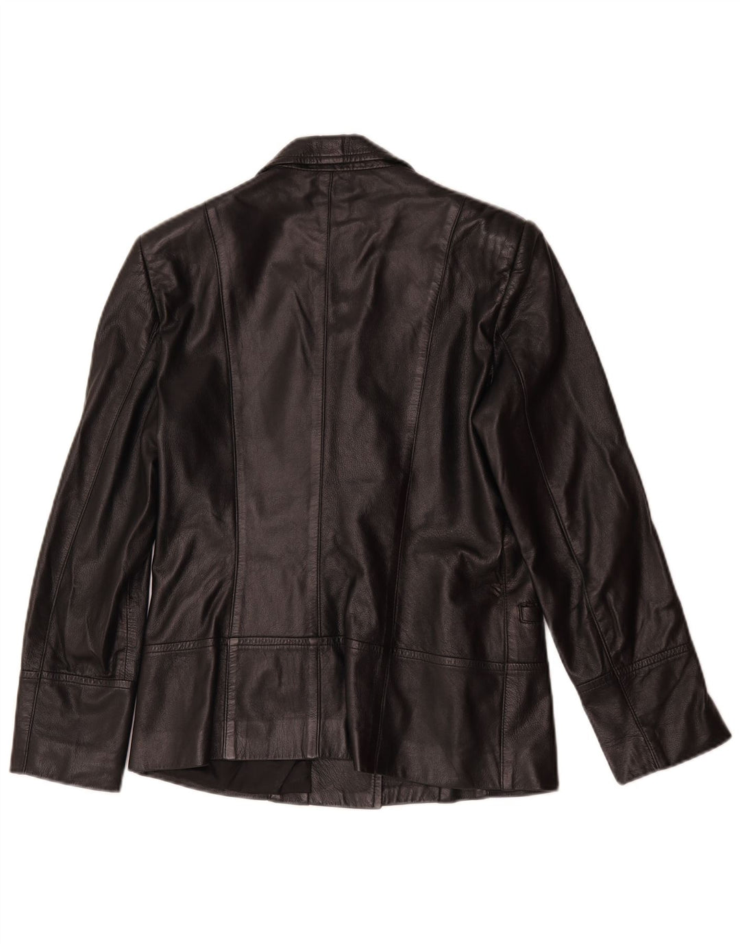 Giacca blazer in pelle vintage da donna a 1 bottone UK 14 pelle nera media