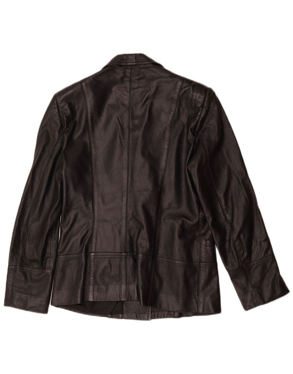 Giacca blazer in pelle vintage da donna a 1 bottone UK 14 pelle nera media