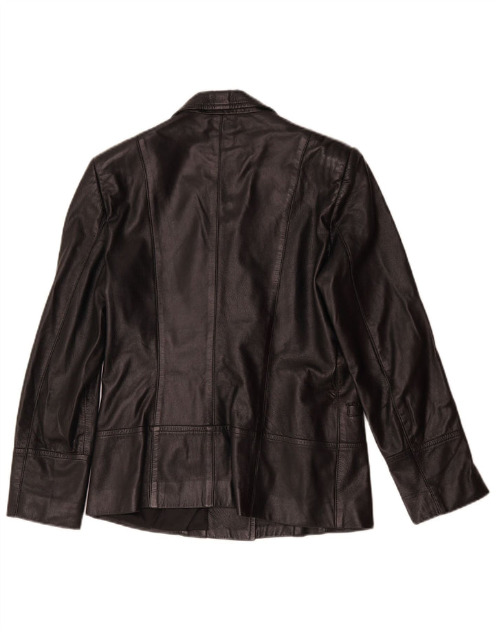 Giacca blazer in pelle vintage da donna a 1 bottone UK 14 pelle nera media