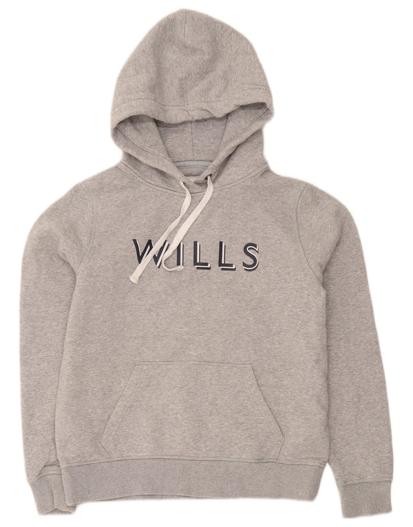 Maglione con cappuccio da donna con vestibilità regolare grafica Jack Wills UK 14 grande cotone grigio