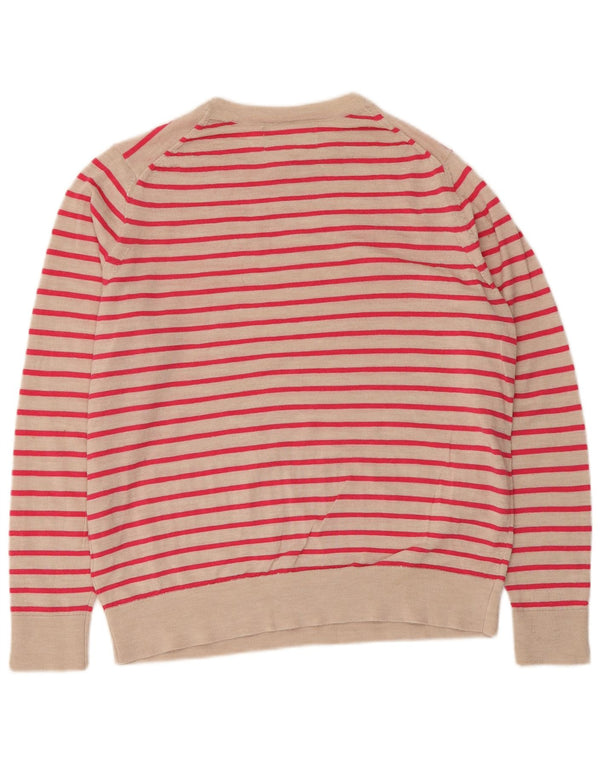 Maglione maglione girocollo da donna Marks & Spencer UK 14 a righe beige medio