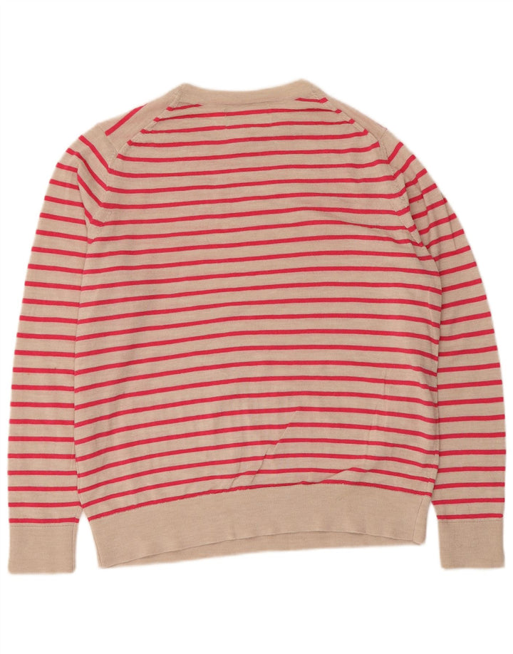 Maglione maglione girocollo da donna Marks & Spencer UK 14 a righe beige medio