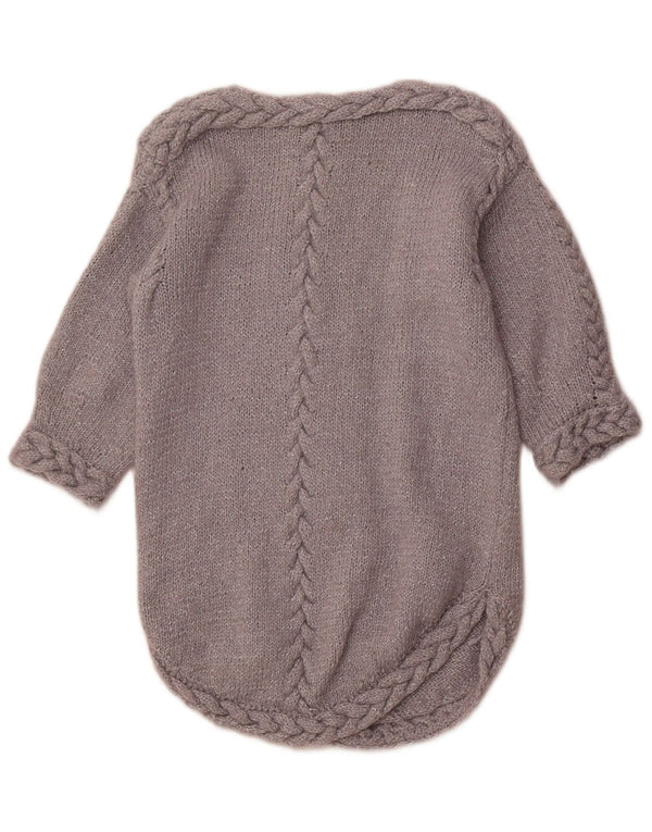 Maglione da donna VINTAGE con scollo a barca con maniche a 3/4 UK 8 piccolo grigio screziato