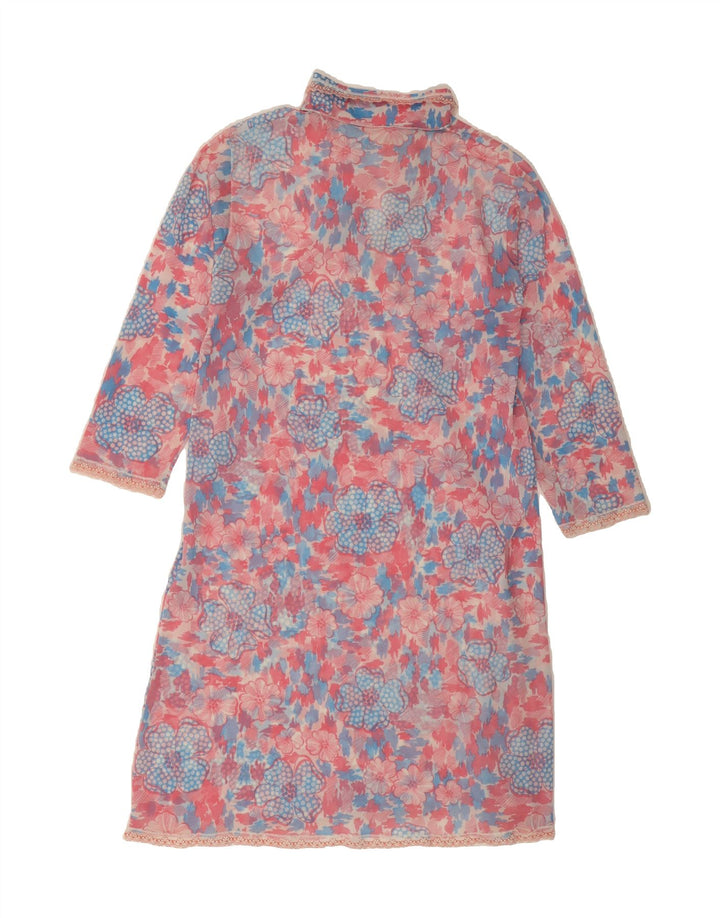 VINTAGE Womens 3/4 Sleeve Basic Dress UK 12 Medium Pink Floral Vintage Vintage and Second-Hand Vintage from Messina Hembry 