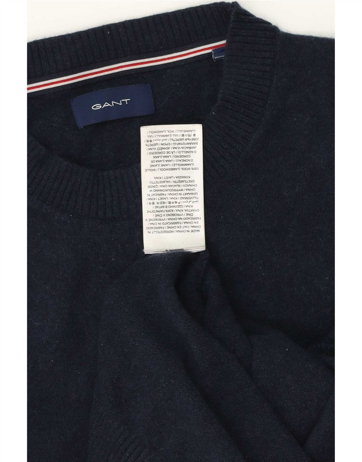 Gant Maglione girocollo da uomo maglione piccolo blu navy in lana d'agnello