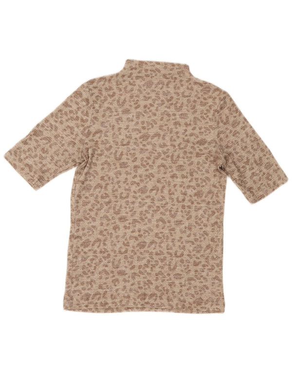 Marks & Spencer T-shirt da donna Top UK 10 Small Beige Stampa animalier Viscosa