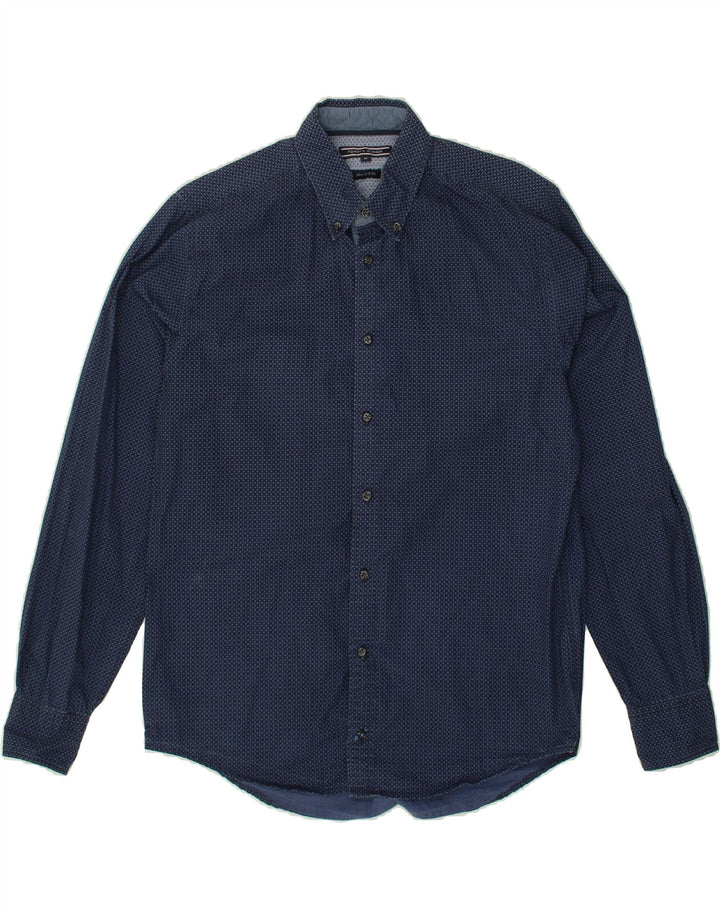 TOMMY HILFIGER Mens New York Fit Abstract Pattern Shirt Medium Navy Blue Vintage Tommy Hilfiger and Second-Hand Tommy Hilfiger from Messina Hembry 